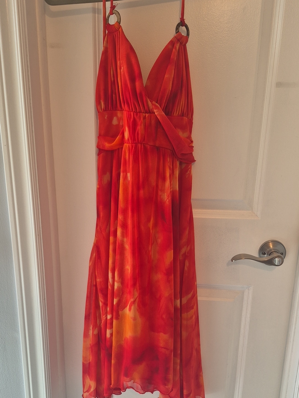 Vibrant Orange Red Halter Maxi Dress